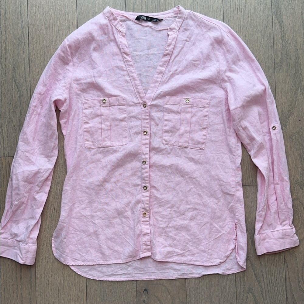 Zara Pink Linen Button Up